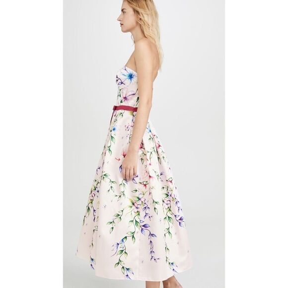 Marchesa Strapless Printed Mikado Corseted Dress - Picture 2 of 12